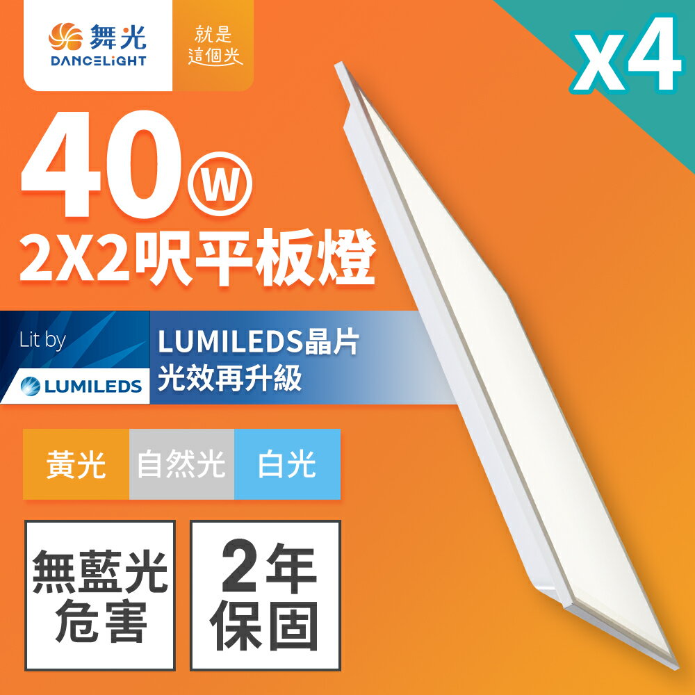 【DanceLight 舞光】4入組 2x1呎/2x2呎 20W/40W LED柔光平板燈 2年保固(白光/黃光/自然光) 2