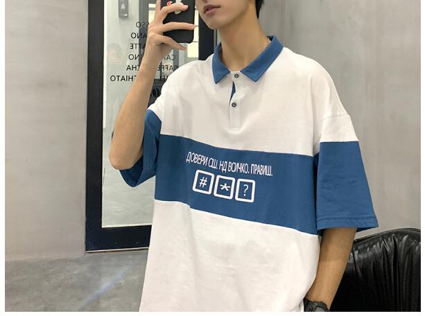 FINDSENSE X 韓國 男裝 加大寬鬆短袖上衣薄款個性翻領 短袖夏季男大尺碼寬鬆透氣T恤