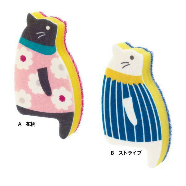 日本 MARNA 可愛 貓咪 造型 菜瓜布 海綿刷 【小花/條紋】