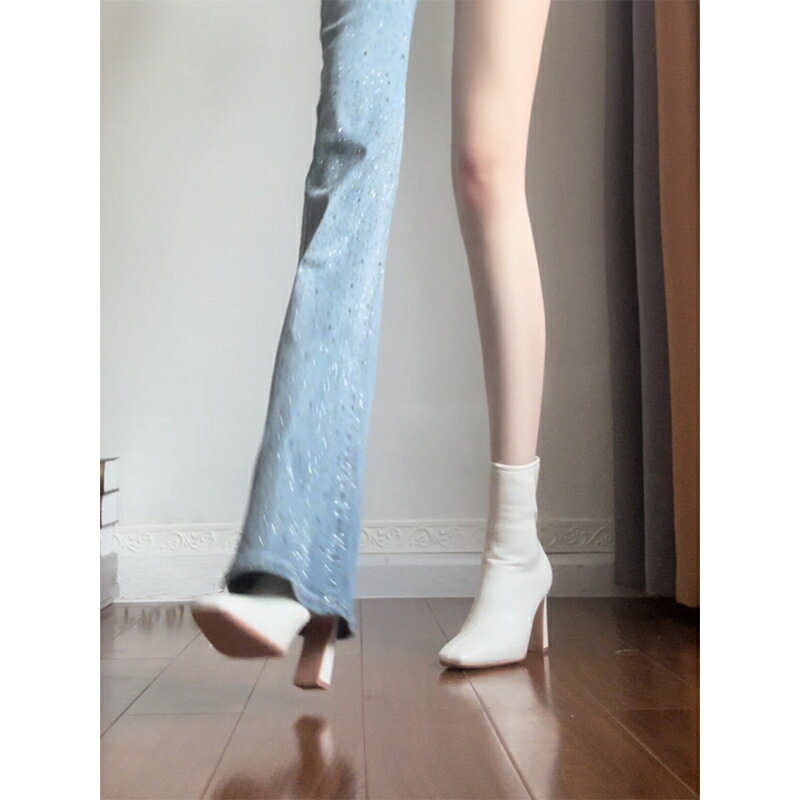 班麗 法式高跟小短靴女2024年秋冬季粗跟方頭皮靴新款瘦瘦靴單靴【雲木雜貨】