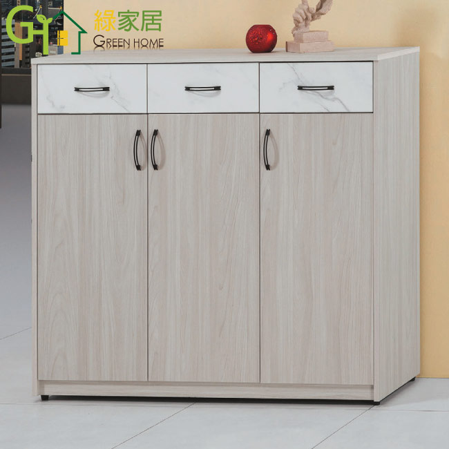 【綠家居】皮登4尺三抽三門低鞋櫃(仿大理石紋路耐磨美耐皿面板)