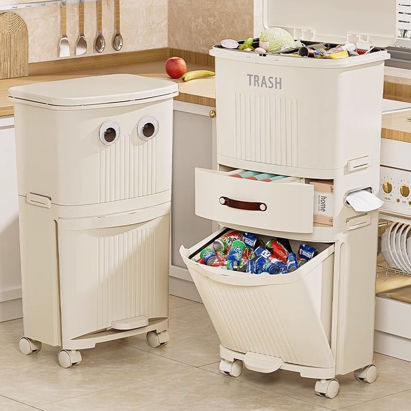 垃圾桶 干濕分離垃圾桶2023新款家用日式廚房垃圾桶雙層帶蓋防臭廚余收納-快速出貨