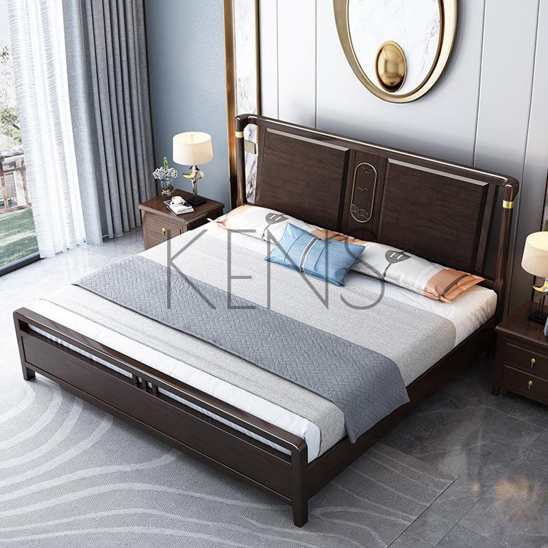 主臥床 實木床 新中式實木床1.8米雙人床現代簡約輕奢主臥軟靠床1.5米高箱儲物床