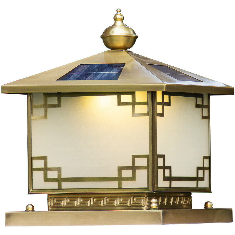 太陽能燈全銅柱頭燈歐式大門銅燈戶外防水庭院燈圍墻燈別墅門柱燈 4