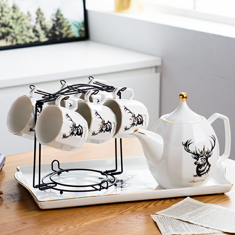 北歐茶杯套裝家用歐式茶具客廳水杯茶杯套裝簡約創意陶瓷水具茶壺