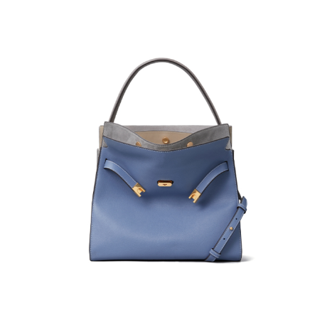 TORY BURCH TB Double Lee 拼色皮革拼絨面革小號托特Tote包 64511(預購)~【 購物節優惠 ★ 菲尼斯 國際精品 3折起 】