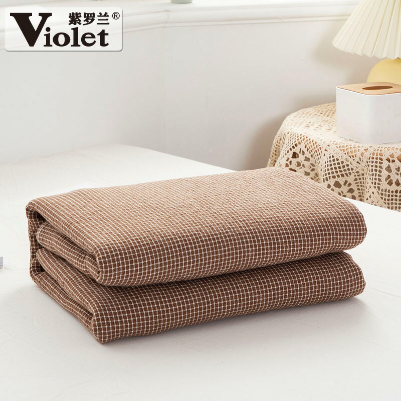 紫羅蘭全棉日式小格子毛巾被簡約空調被夏涼被純棉夏被兒童紗布毯