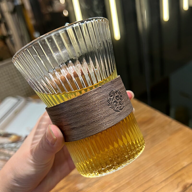 【老闆自留款漂亮】日式豎紋耐熱玻璃水杯泡茶杯ins拿鐵杯咖啡杯