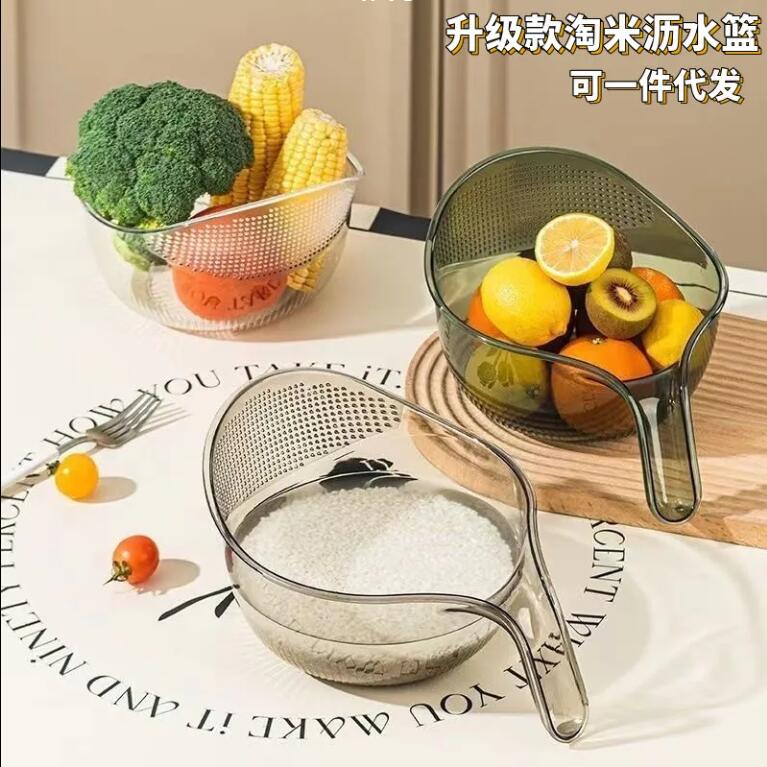 家用淘米神器簡約加厚廚房洗米水果籃瀝水籃子多功能手柄洗菜收納【步行者戶外生活館】P