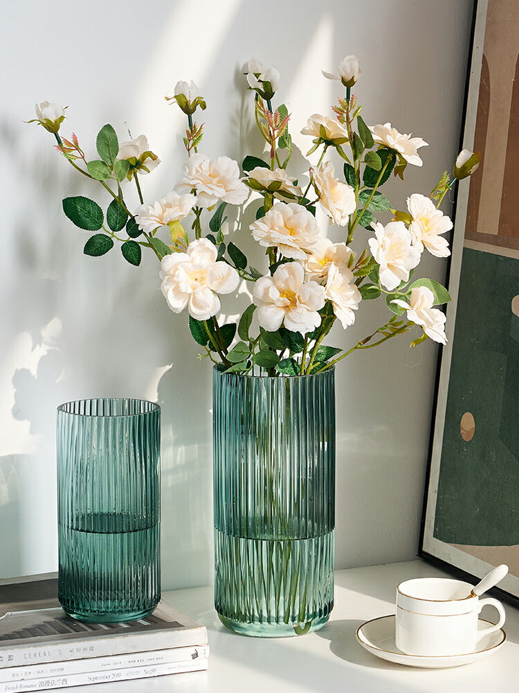 ins風花瓶擺件客廳插花玻璃透明水養北歐風格餐桌擺件富貴竹花器