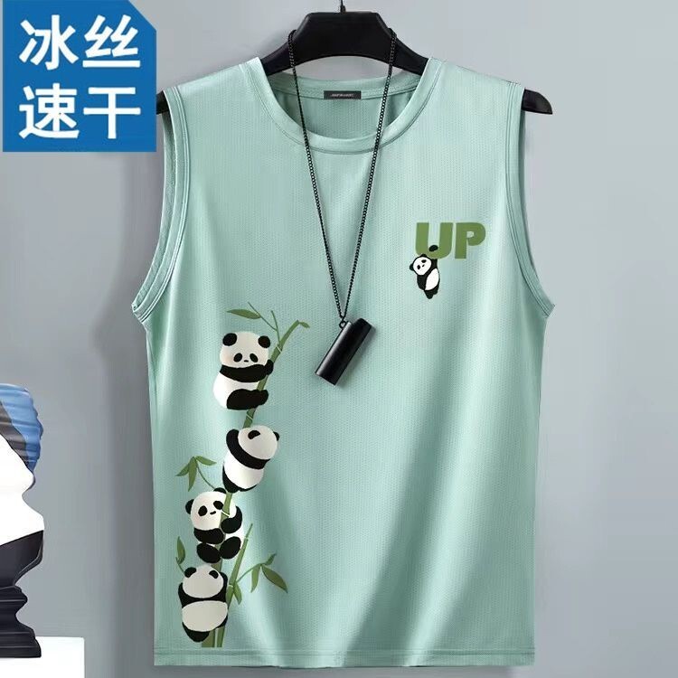 冰絲速幹背心男|大尺碼35-100公斤男裝上衣|夏季透氣,速幹坦剋|坎袖網眼背心|大碼男裝寬鬆跨欄運動國潮無袖T恤韓係穿