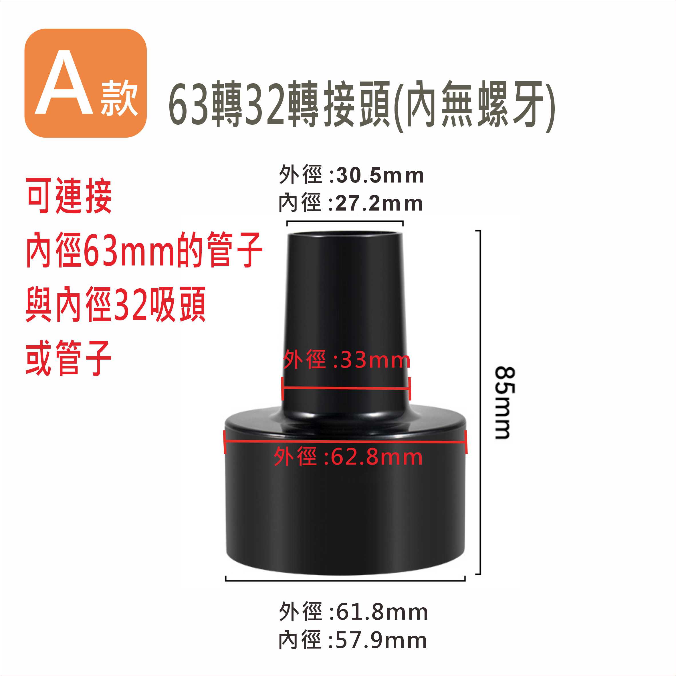 吸塵器配件 工業用吸塵器轉接頭 63轉32mm 粉塵木屑清理吸頭轉換 臺灣現貨【居家達人 VC030】