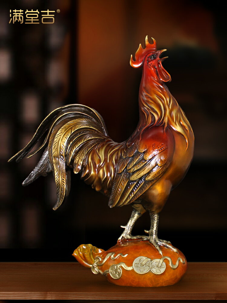 《大吉大利黃金袋》純銅彩雞擺件一鳴驚人客廳臥室裝飾品生肖公雞