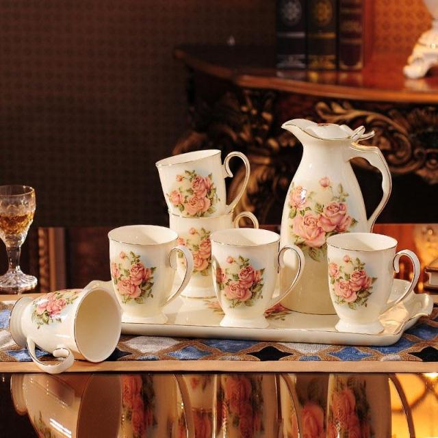 家用茶具套裝陶瓷水具套裝 水杯套裝 歐式冷水壺套裝耐熱結婚禮品