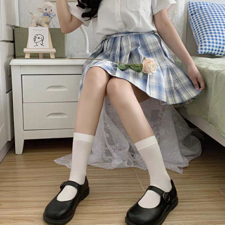白色jk制服小腿襪夏季絲襪薄款天鵝絨中筒襪瘦腿日系lolita長筒襪