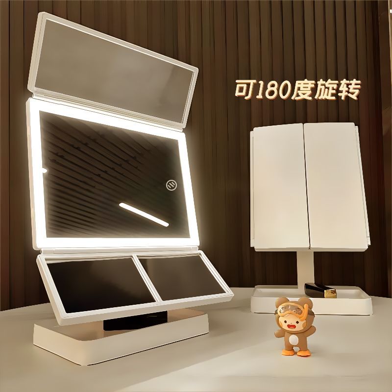 工廠直銷 免運/特惠 臺式led化妝鏡收納盒三合一體貝殼三面折疊梳妝可調節可旋轉鏡子特惠/開立發票 全館八折 z1026工廠直銷 免運/特惠