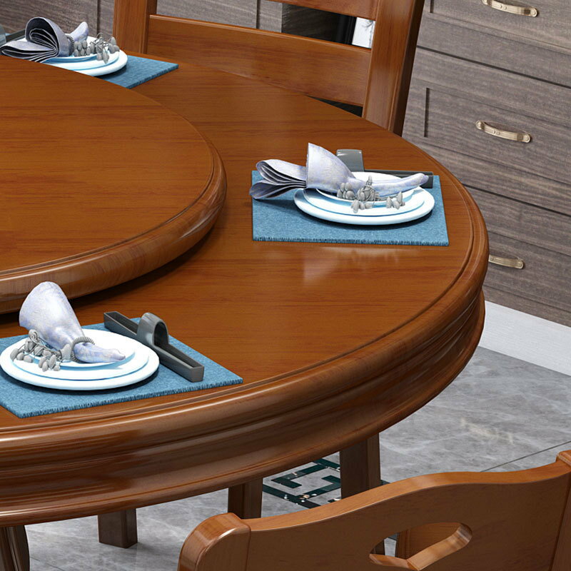 中式實木圓桌餐桌椅組合簡約家具帶轉盤家用圓臺飯店餐廳桌子