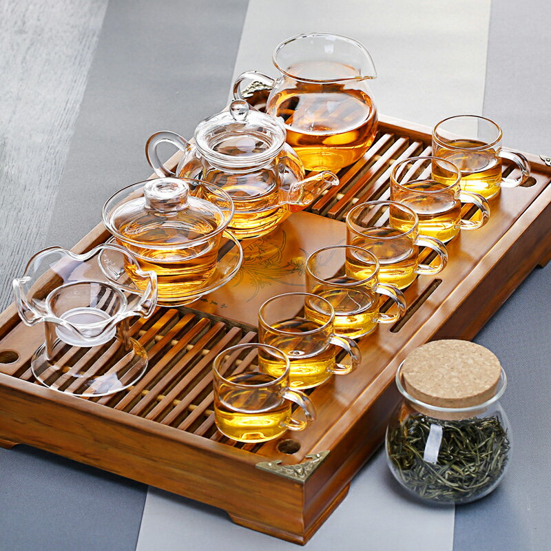 玻璃功夫茶具套裝耐熱茶杯蓋碗小壺公杯整套家用日式簡約透明茶具
