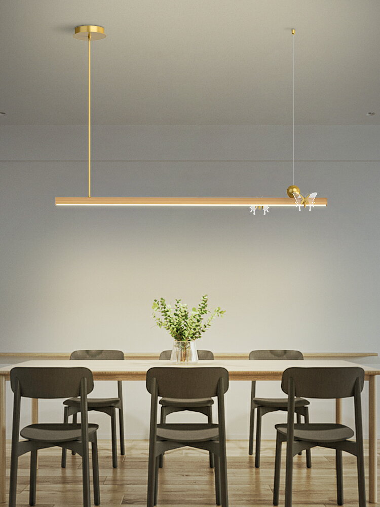 原木餐桌燈現代簡約led長條燈北歐創意飯廳燈具創意蝴蝶餐廳吊燈 3