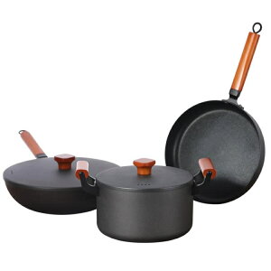 無塗層鐵鍋具套裝三件套不粘鍋炒鍋平底鍋湯鍋鍋