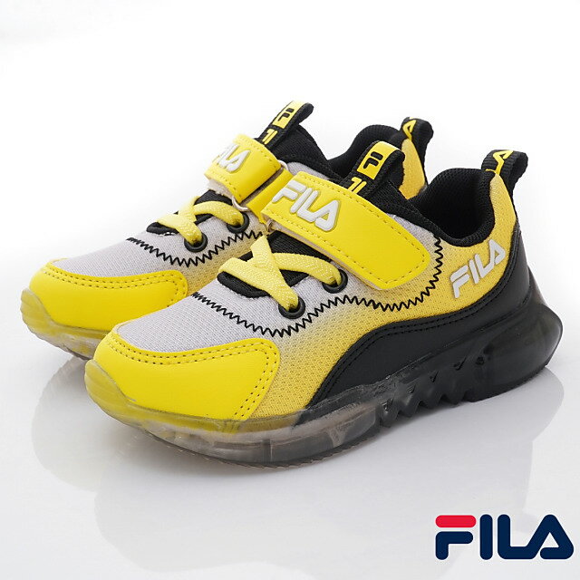 FILA斐樂頂級童鞋-輕量電燈運動鞋7-J852W-061黑黃(中小童段