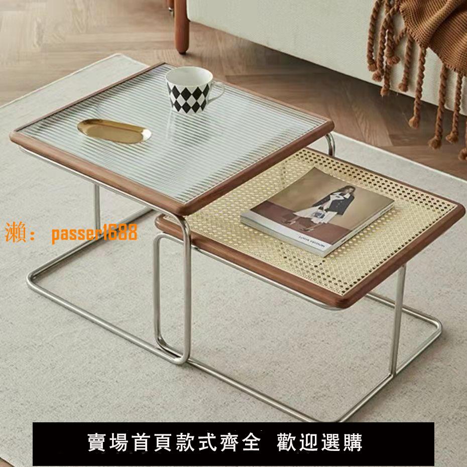 【可開發票】中古茶幾客廳家用小戶型茶臺組合輕奢藤編簡約邊幾沙發幾咖啡桌