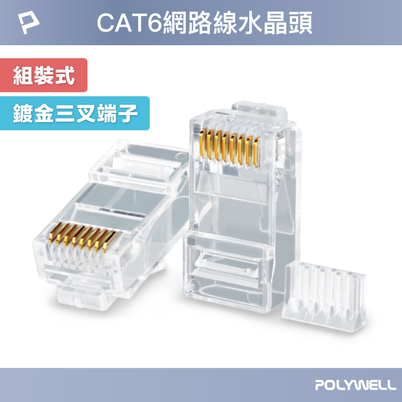 POLYWELL CAT6組裝式網路線水晶頭 26-23AWG六類線徑 厚金端子 福祿克測試 寶利威爾 臺灣現貨【全館299免運＋領券再折】