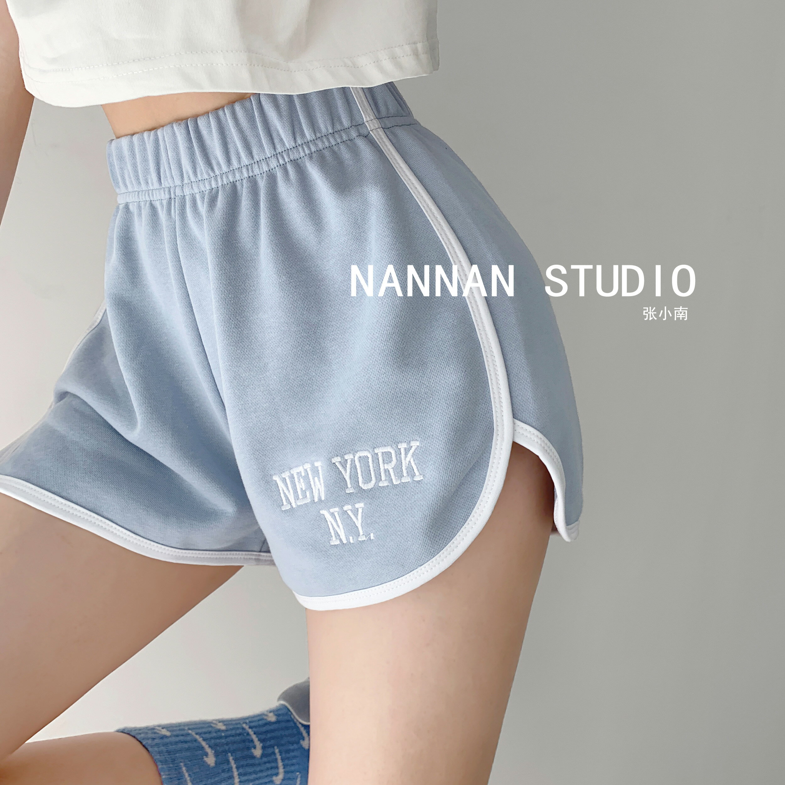 短褲女款運動休閑下裝夏季薄款瑜伽刺繡寬松韓版居家睡褲ins 1