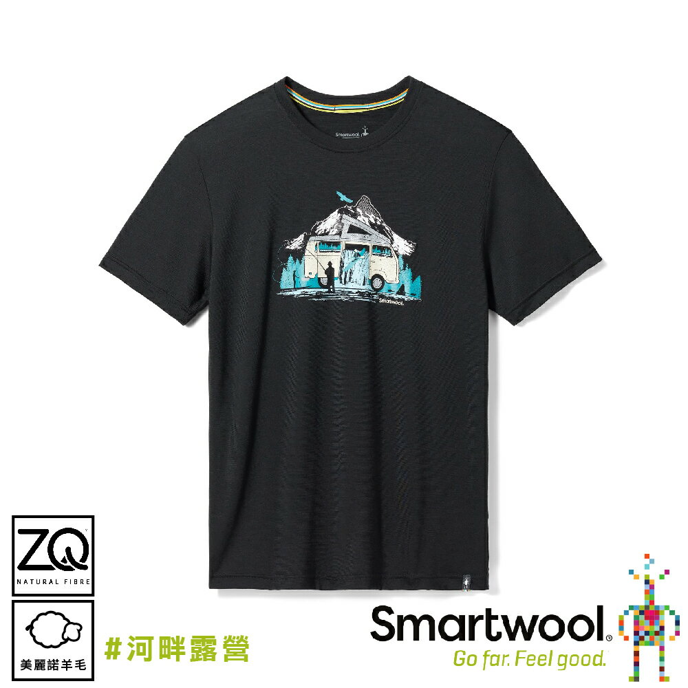 【SmartWool 美國 塗鴉短Tee/河畔露營《黑》】SW016985/排汗衣/機能衣/短T