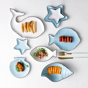 海洋陶瓷餐具日式早餐盤子可愛兒童碗創意寶寶餐盤家用碟子鯨魚碗