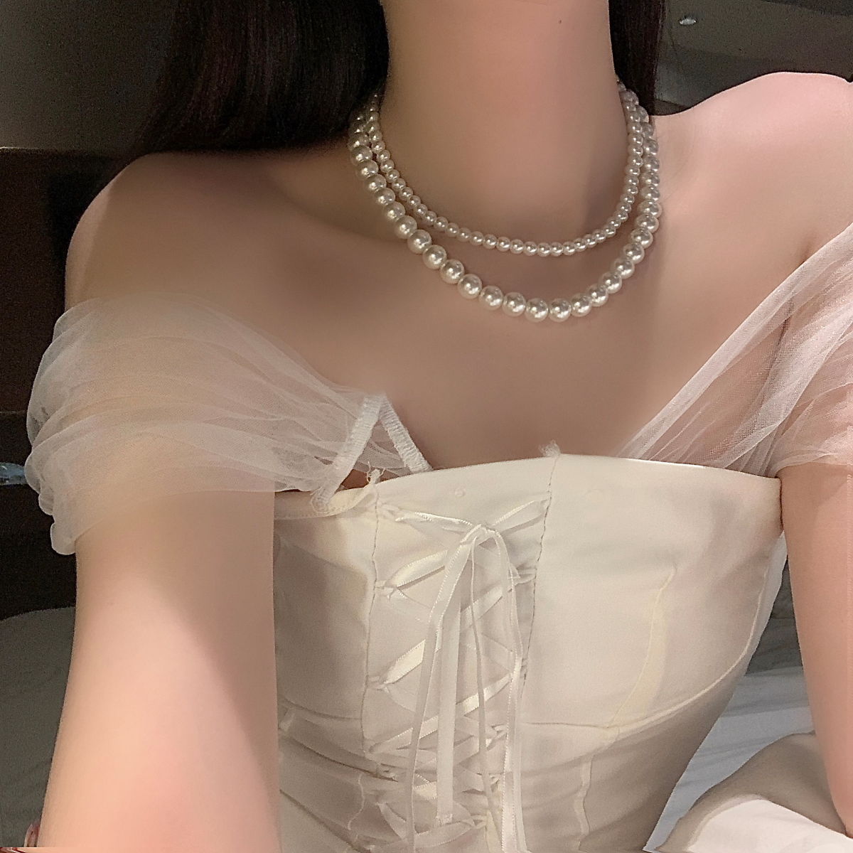 法式疊戴fever同款ins博主項鏈女夏復古串鏈韓國珍珠鎖骨鏈頸鏈-貼心家居