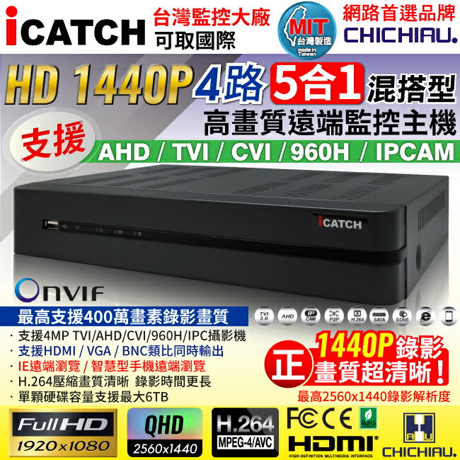 【CHICHIAU】4路五合一AHD TVI CVI 正1080P台製iCATCH數位高清遠端監控錄影主機-DVR