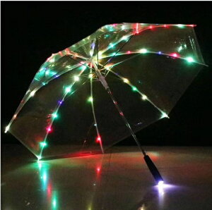 新 LED發光雨傘自動男女春季成人長柄攝影舞臺酒吧導演道具透明傘