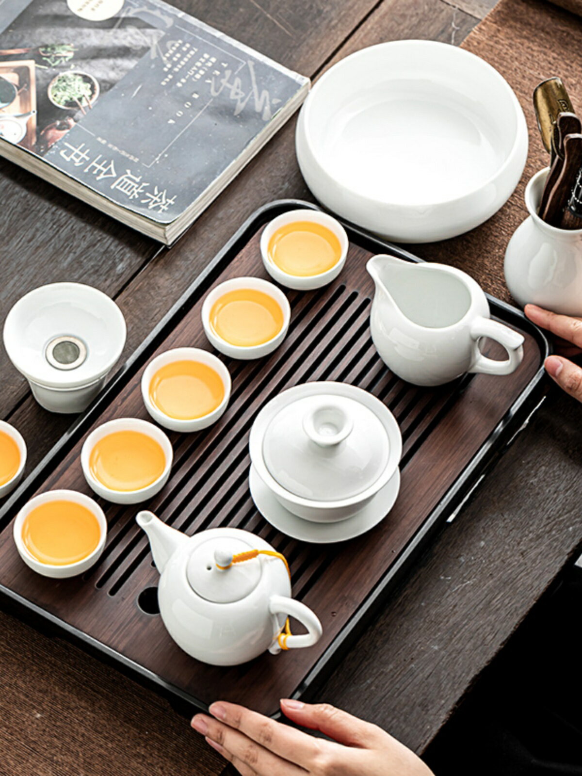 德化白瓷功夫茶具套裝家用辦公泡茶壺羊脂玉客廳蓋碗陶瓷茶杯配件