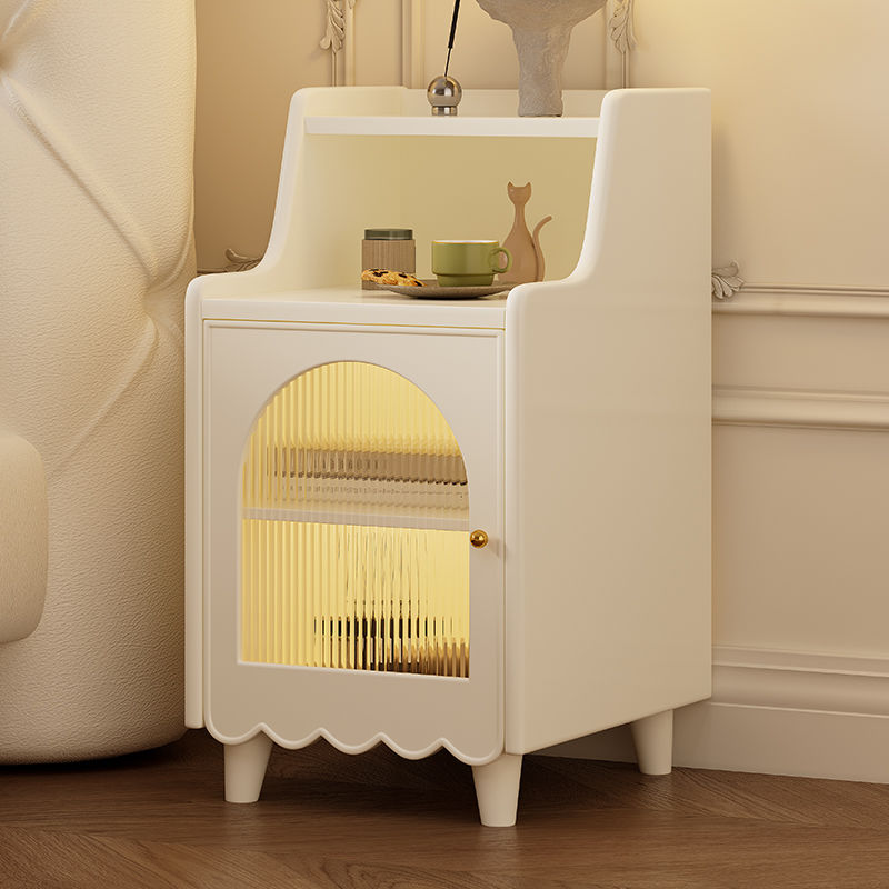 實木床頭櫃奶油風小型置物臥室簡約現代創意網紅高級感儲物床邊櫃