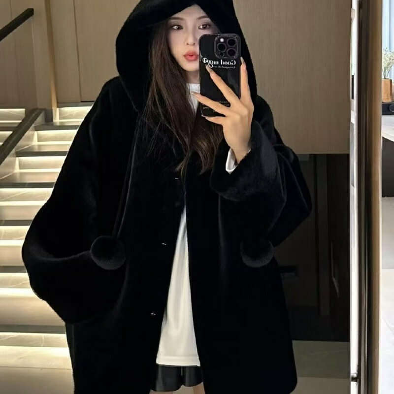 皮草外套仿水貂毛大衣-女巫中長毛茸茸女外套5色74iq35【米蘭精品】【獨家進口】