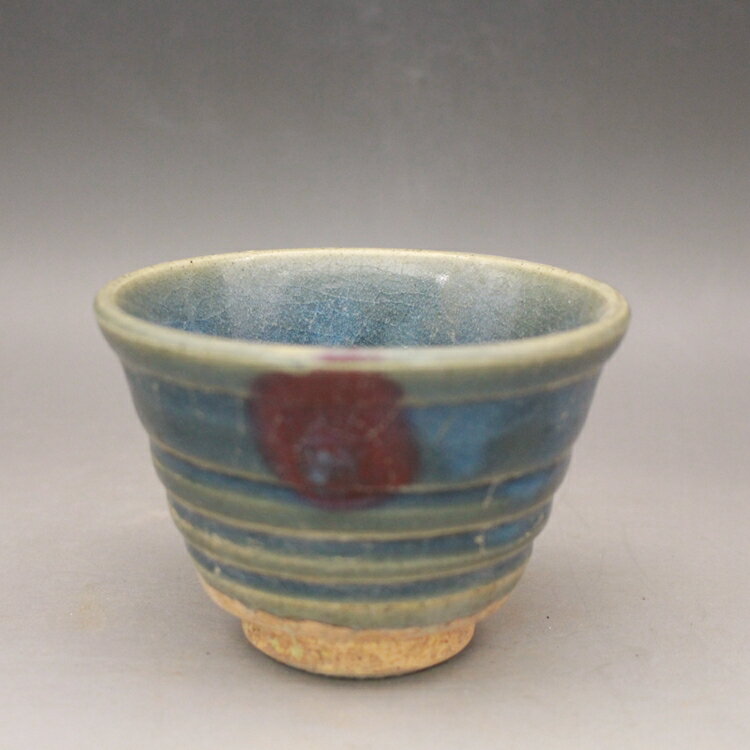 宋鈞窯藍釉一點紅茶杯 酒杯茶碗 古董古玩陶瓷器收藏手工仿古擺件