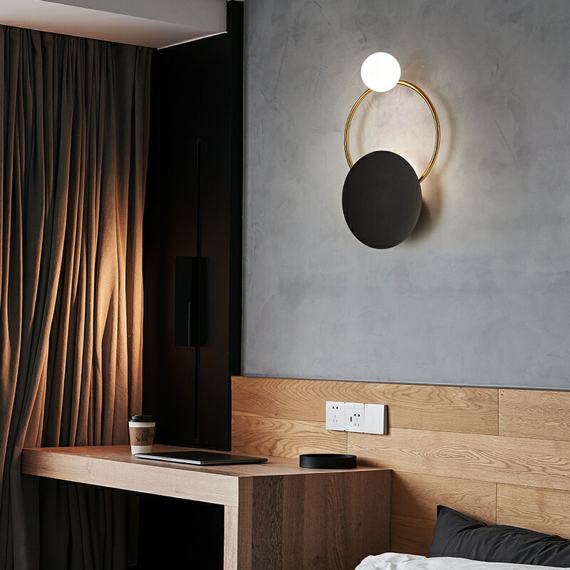 北歐臥室床頭壁燈現代簡約創意個性貝殼燈過道客廳背景墻全銅壁燈