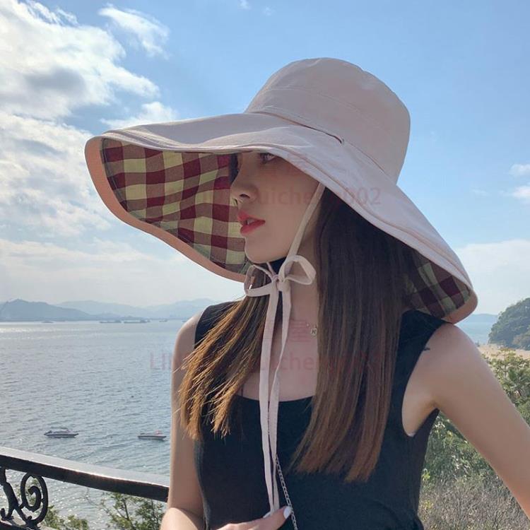 漁夫帽子女遮陽防曬帽太陽涼帽 時尚防紫外線大帽檐大檐【聚寶屋】