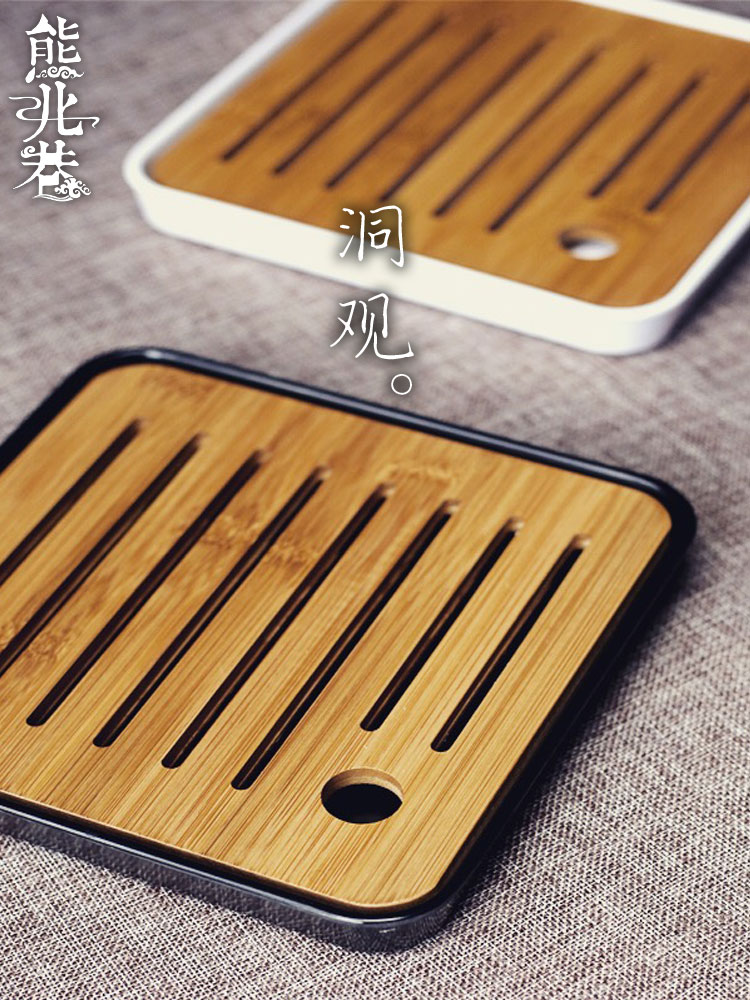 竹製小茶盤日式正方形迷你茶托盤幹濕分離可濾水簡約辦公室幹泡臺1入