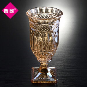 古典歐式大號玻璃高腳花瓶透明水培干花插花客廳擺件裝飾品樣板間