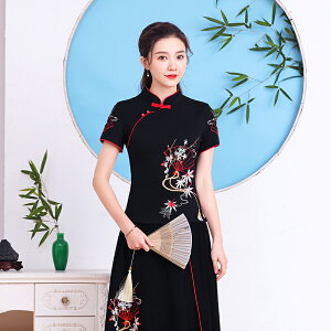 民族風刺繡盤扣立領短袖女式T恤 中國風修身純棉上衣2021春夏新品