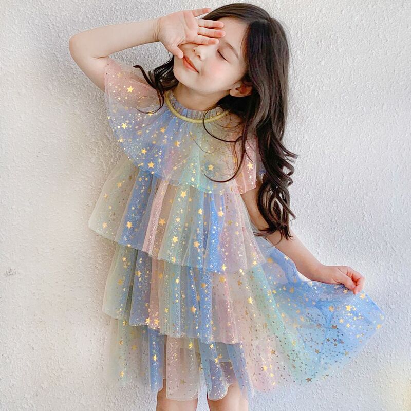 女童連衣裙夏季新款洋氣蕾絲短袖公主裙小童裝女寶寶裙子