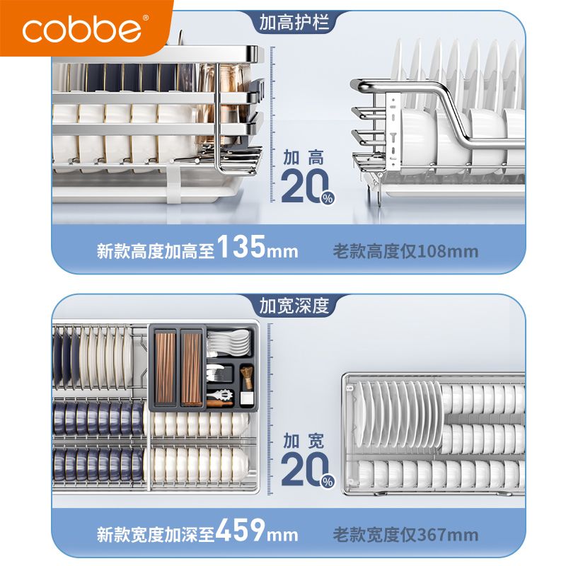 【可開發票】【破盤價】卡貝304不銹鋼抽屜式碗籃廚房櫥柜內雙層抽拉藍收納廚柜碗碟拉籃 5