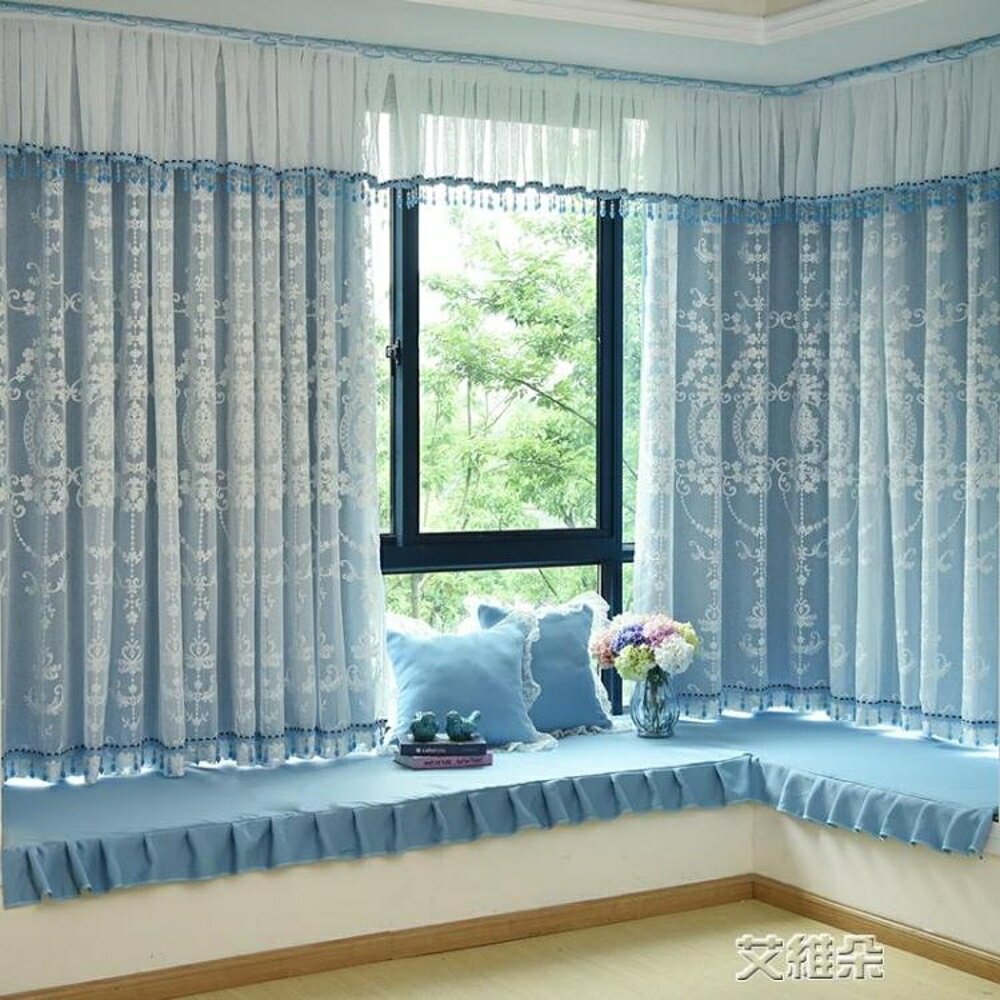 窗簾飄窗窗簾窗紗歐式簡約現代小短全遮光布雙層凸窗臥室客廳陽台成品寬 清涼一夏钜惠