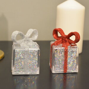 可亮燈！唯美彩色禮物包立體蝴蝶結禮物盒造型擺件圣誕樹掛飾裝飾