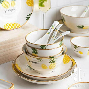 菠蘿家用日式餐具套裝網紅陶瓷飯碗碟菜盤子創意餐盤