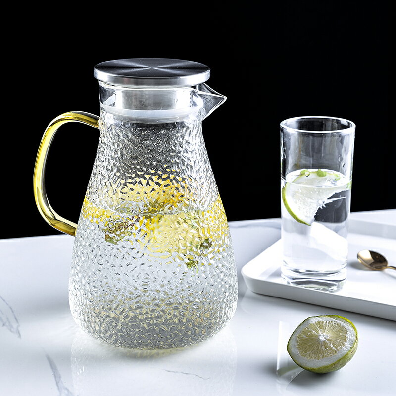 家用錘目紋冷水壺玻璃涼水壺耐熱高溫涼白開水壺大容量果汁玻璃杯