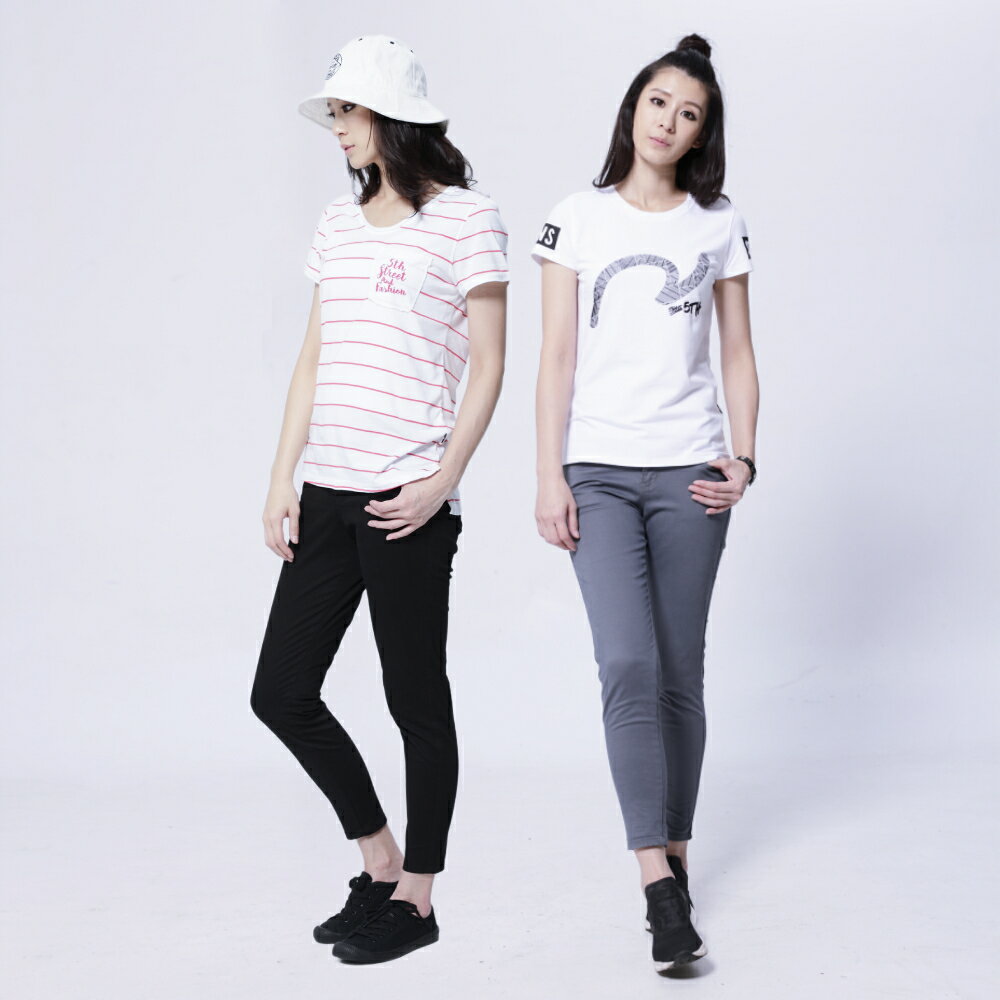 女裝 彈力9分小直筒休閒長褲 黑色/灰色 (970192) 【5th STREET】【APP下單享4%回饋】 聖誕禮物券 最高折700 1