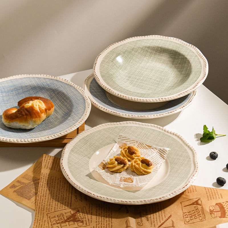 餐具 ins風陶瓷水果沙拉盤家用高顏值早餐盤圓形創意甜品盤好看的盤子-快速出貨